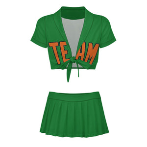 Custom Emerald Green Orange Cheerleading Uniform Set