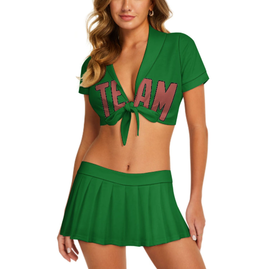 Custom Emerald Green Copper Rose Cheerleading Uniform Set