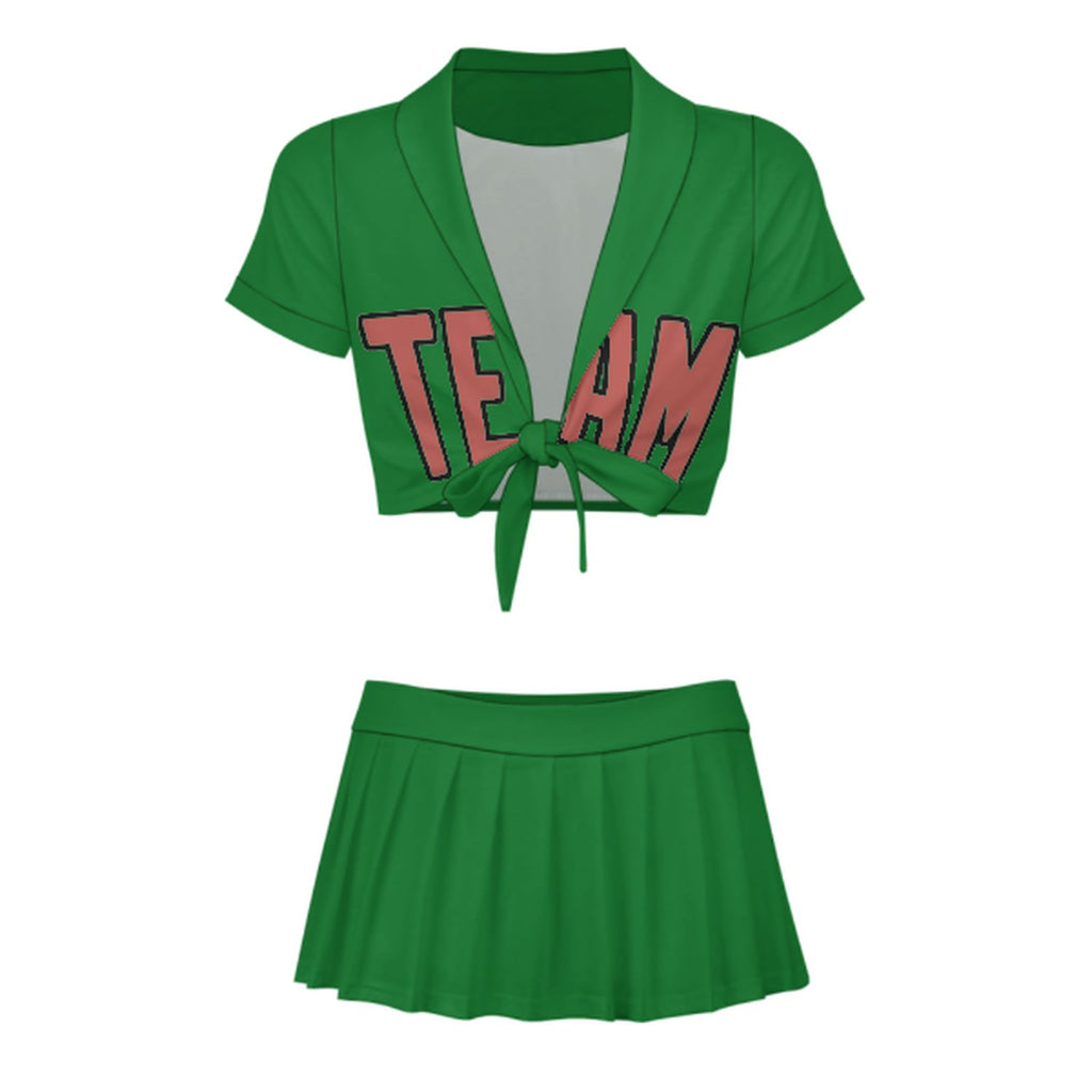 Custom Emerald Green Copper Rose Cheerleading Uniform Set