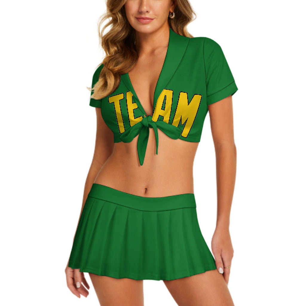 Custom Emerald Green Gold Cheerleading Uniform Set