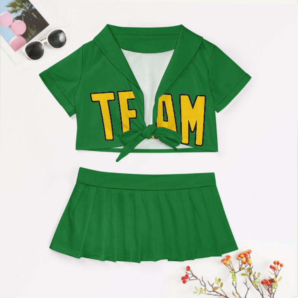 Custom Emerald Green Gold Cheerleading Uniform Set