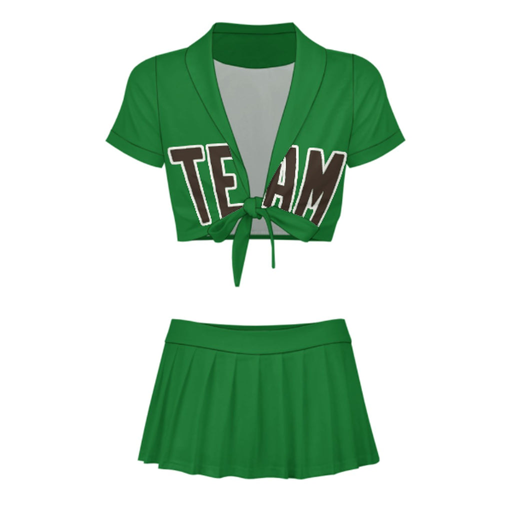 Custom Emerald Green Brown Cheerleading Uniform Set
