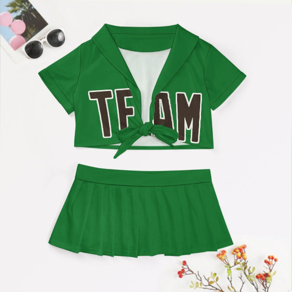 Custom Emerald Green Brown Cheerleading Uniform Set