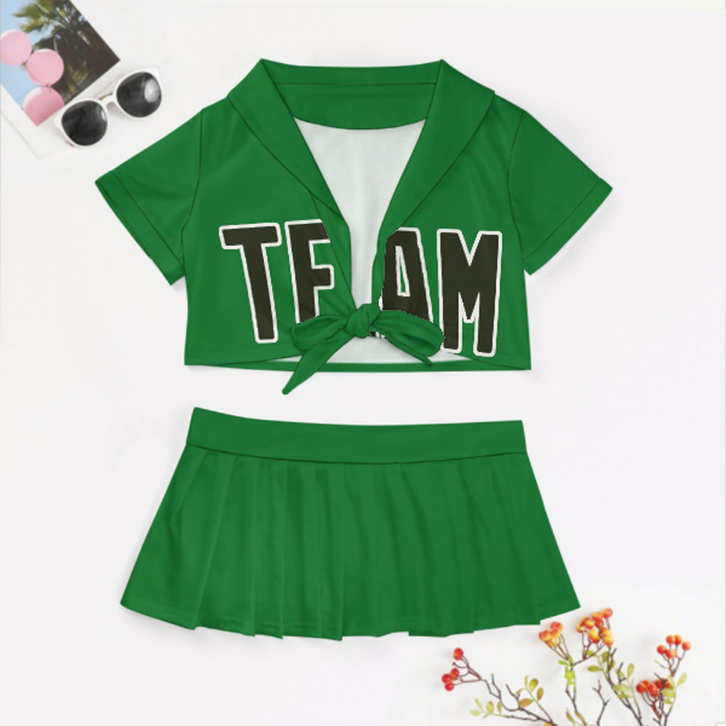 Custom Emerald Green Olive Cheerleading Uniform Set