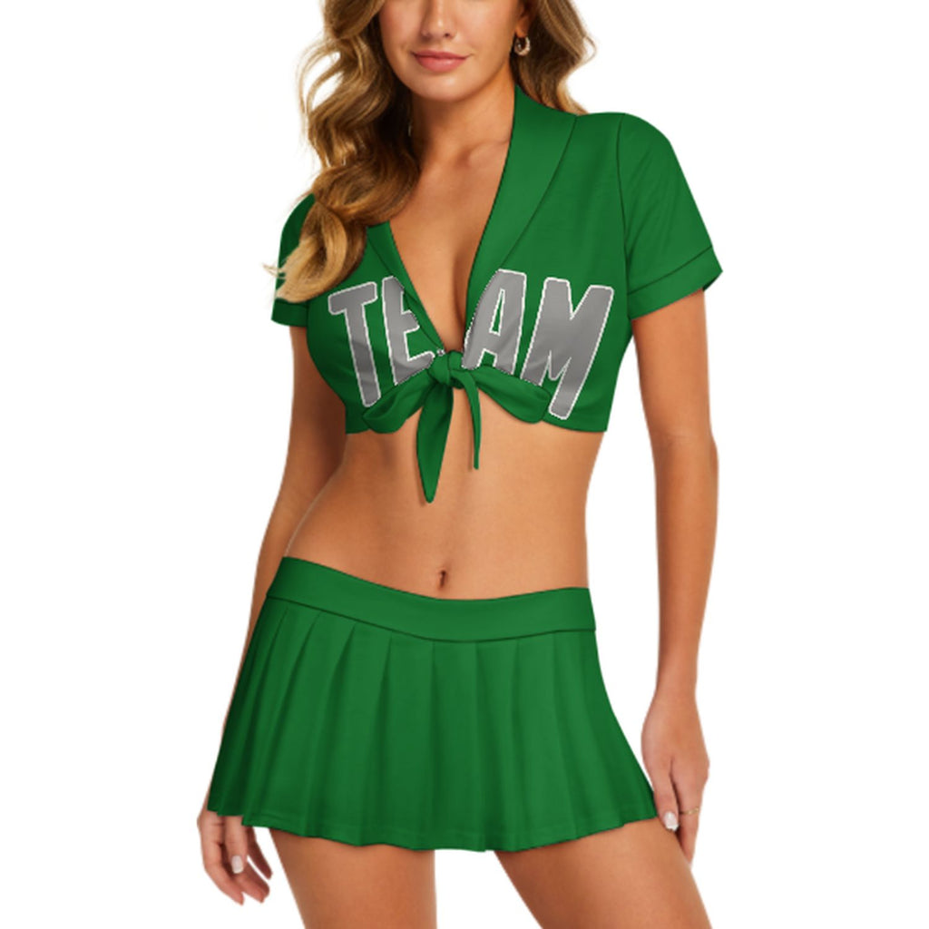 Custom Emerald Green Gray Cheerleading Uniform Set