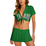 Custom Emerald Green Gray Cheerleading Uniform Set