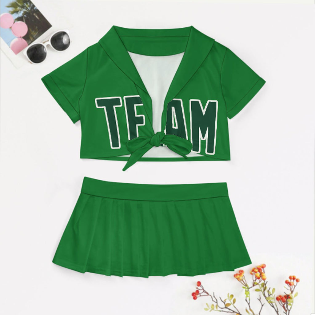Custom Emerald Green Green Cheerleading Uniform Set