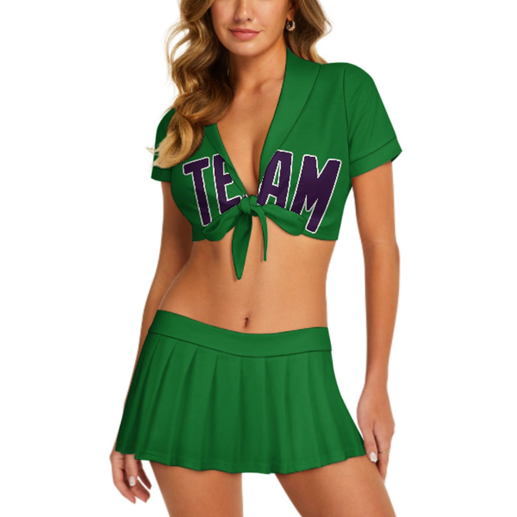 Custom Emerald Green Purple Cheerleading Uniform Set