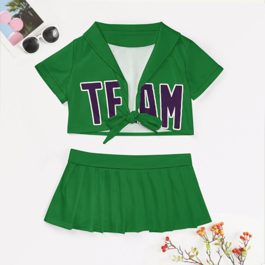 Custom Emerald Green Purple Cheerleading Uniform Set