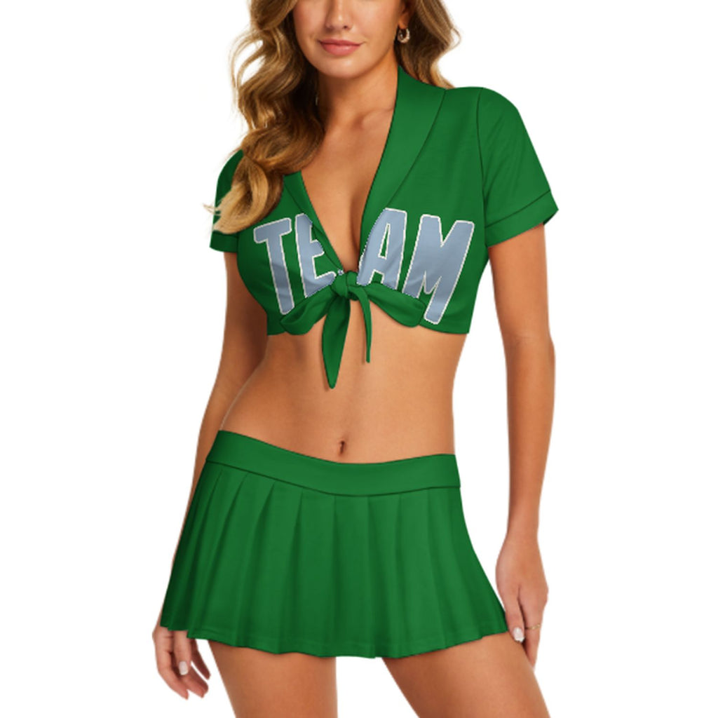 Custom Emerald Green Light Blue Cheerleading Uniform Set