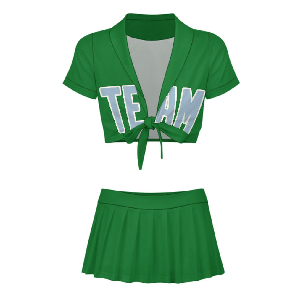 Custom Emerald Green Light Blue Cheerleading Uniform Set