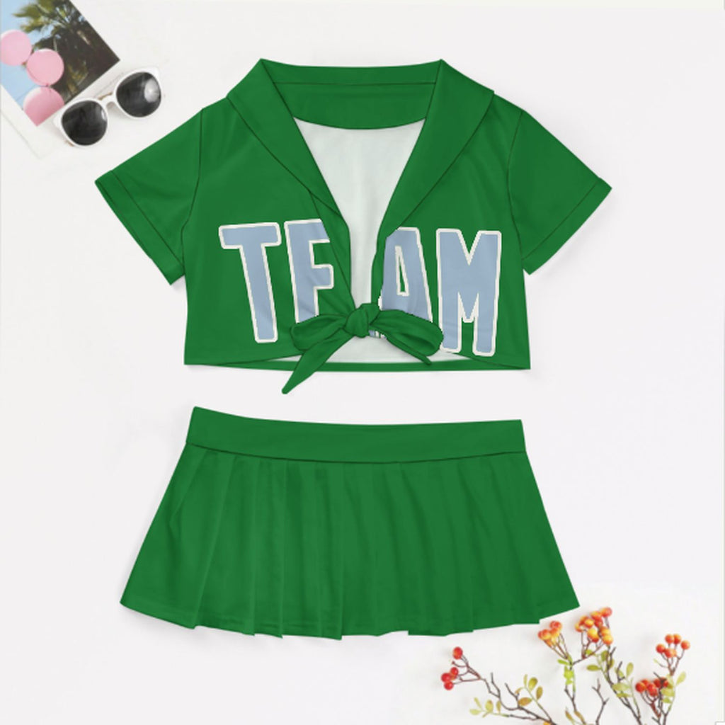 Custom Emerald Green Light Blue Cheerleading Uniform Set