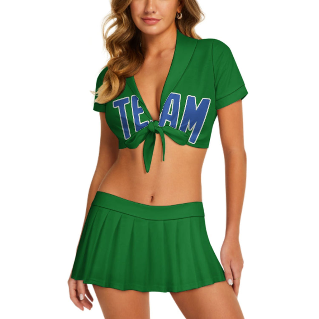 Custom Emerald Green Sky Blue Cheerleading Uniform Set