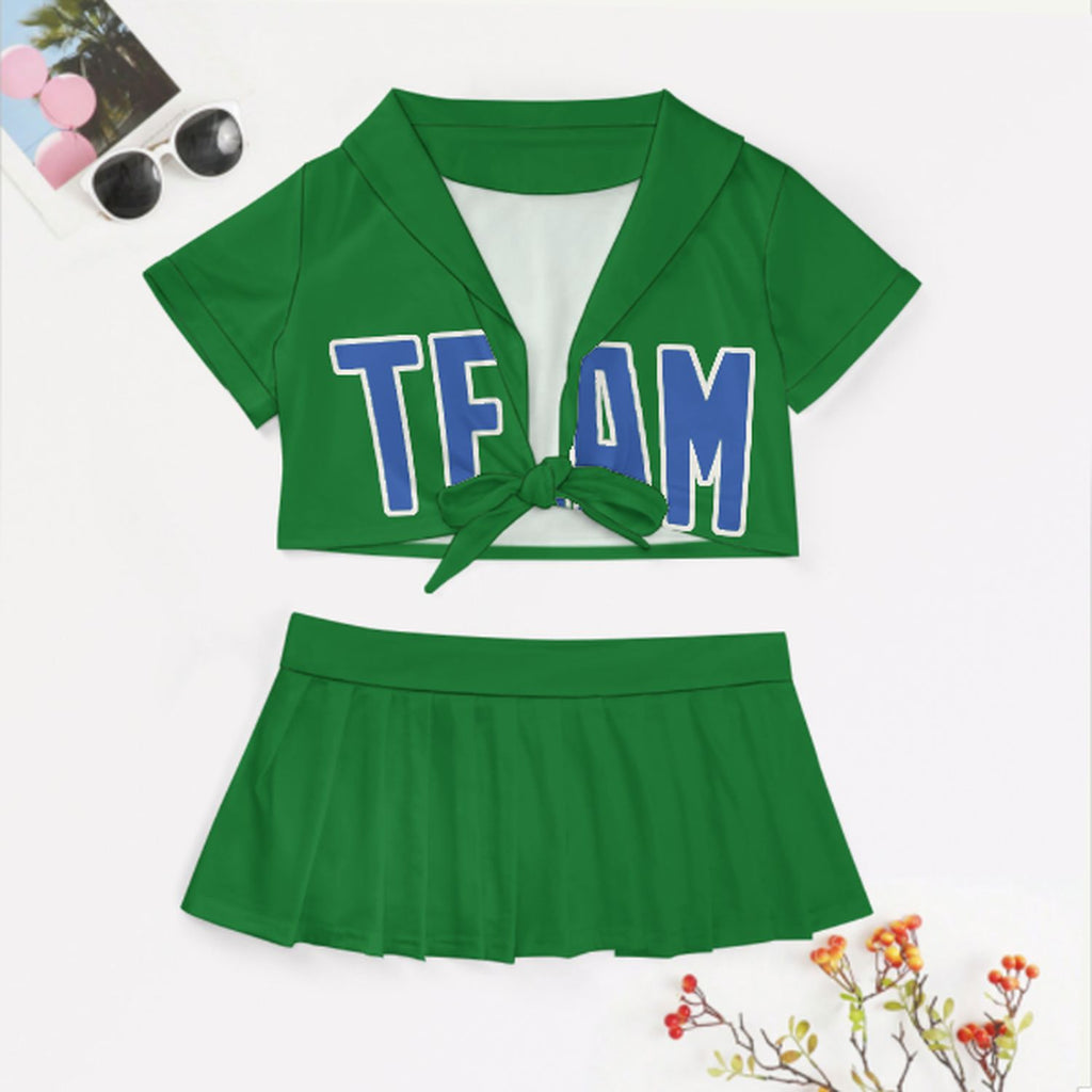 Custom Emerald Green Sky Blue Cheerleading Uniform Set
