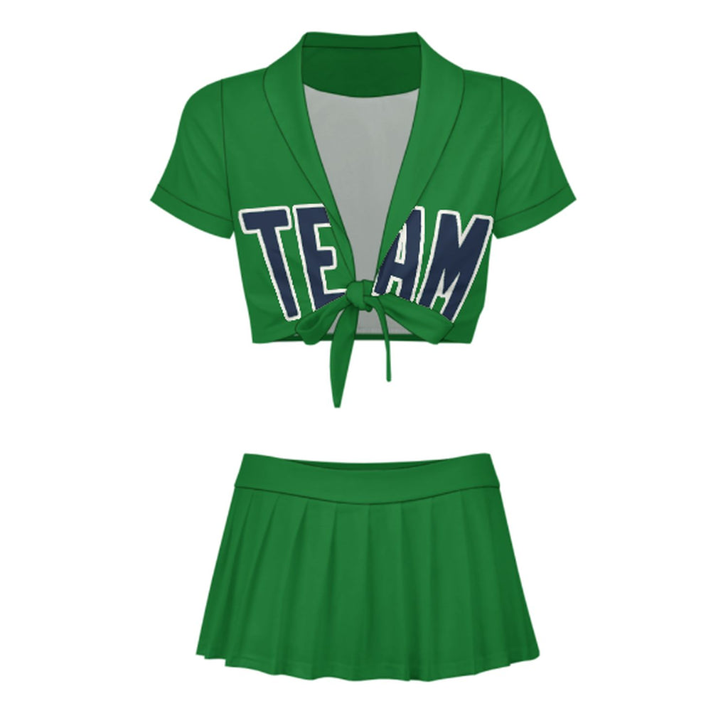 Custom Emerald Green Blue Cheerleading Uniform Set