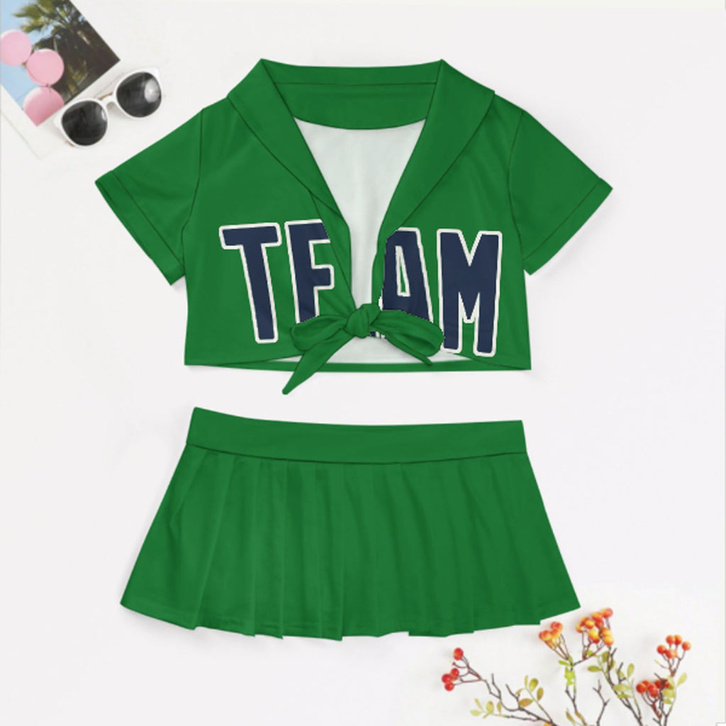 Custom Emerald Green Blue Cheerleading Uniform Set