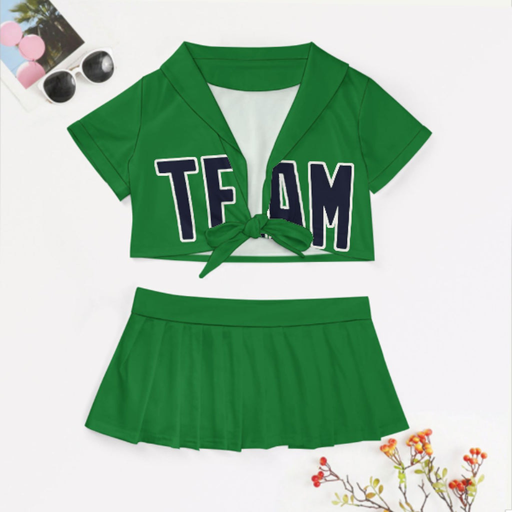 Custom Emerald Green Navy Cheerleading Uniform Set
