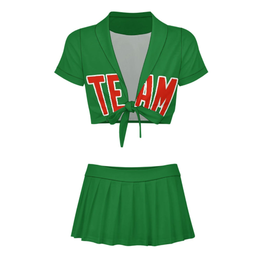 Custom Emerald Green Orange Red Cheerleading Uniform Set