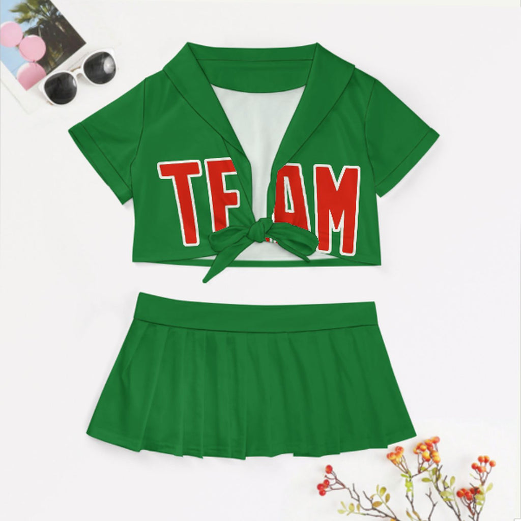 Custom Emerald Green Orange Red Cheerleading Uniform Set