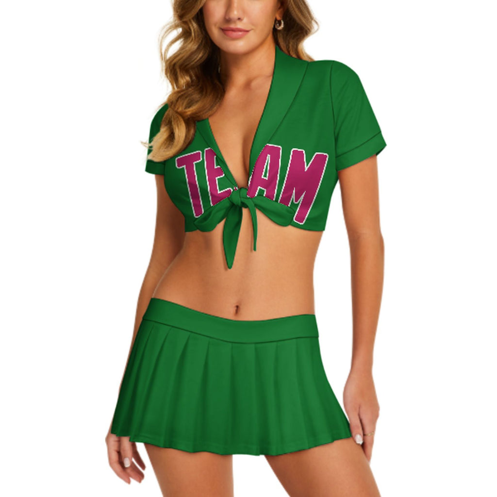 Custom Emerald Green Pink Cheerleading Uniform Set