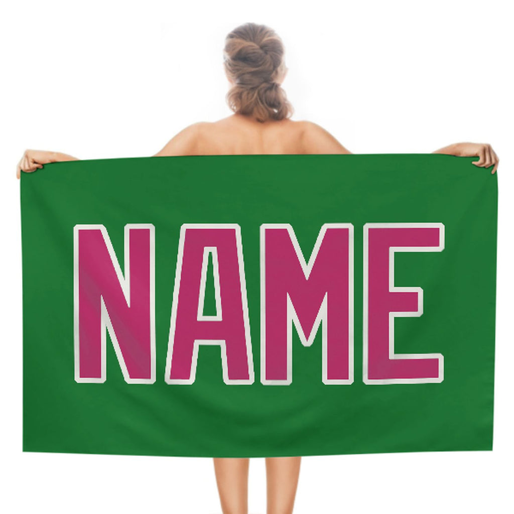 Custom Emerald Green Pink Beach Towel
