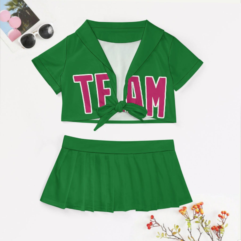 Custom Emerald Green Pink Cheerleading Uniform Set