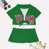 Custom Emerald Green Pink Cheerleading Uniform Set