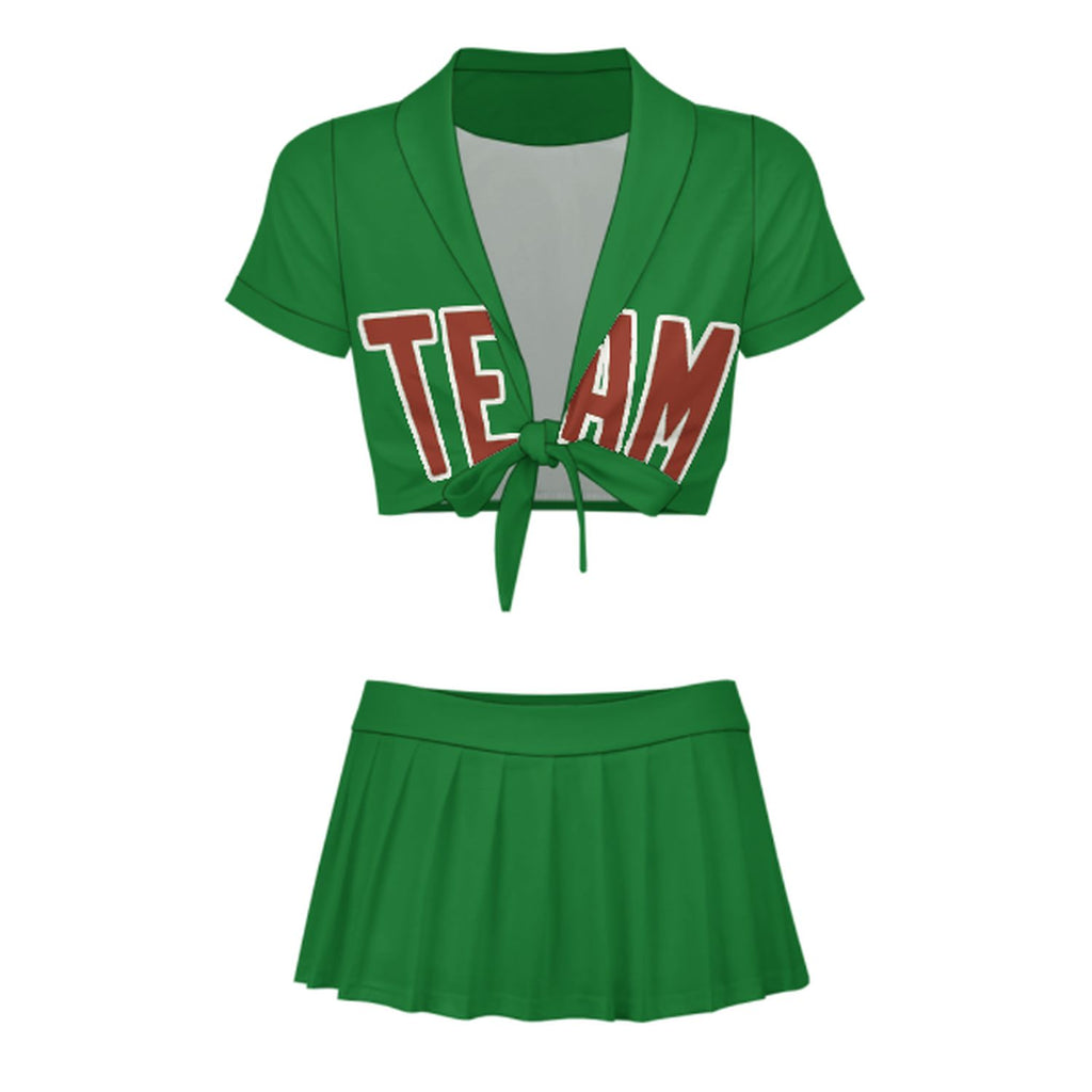 Custom Emerald Green Coral Red Cheerleading Uniform Set
