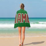 Custom Emerald Green Coral Red Beach Towel