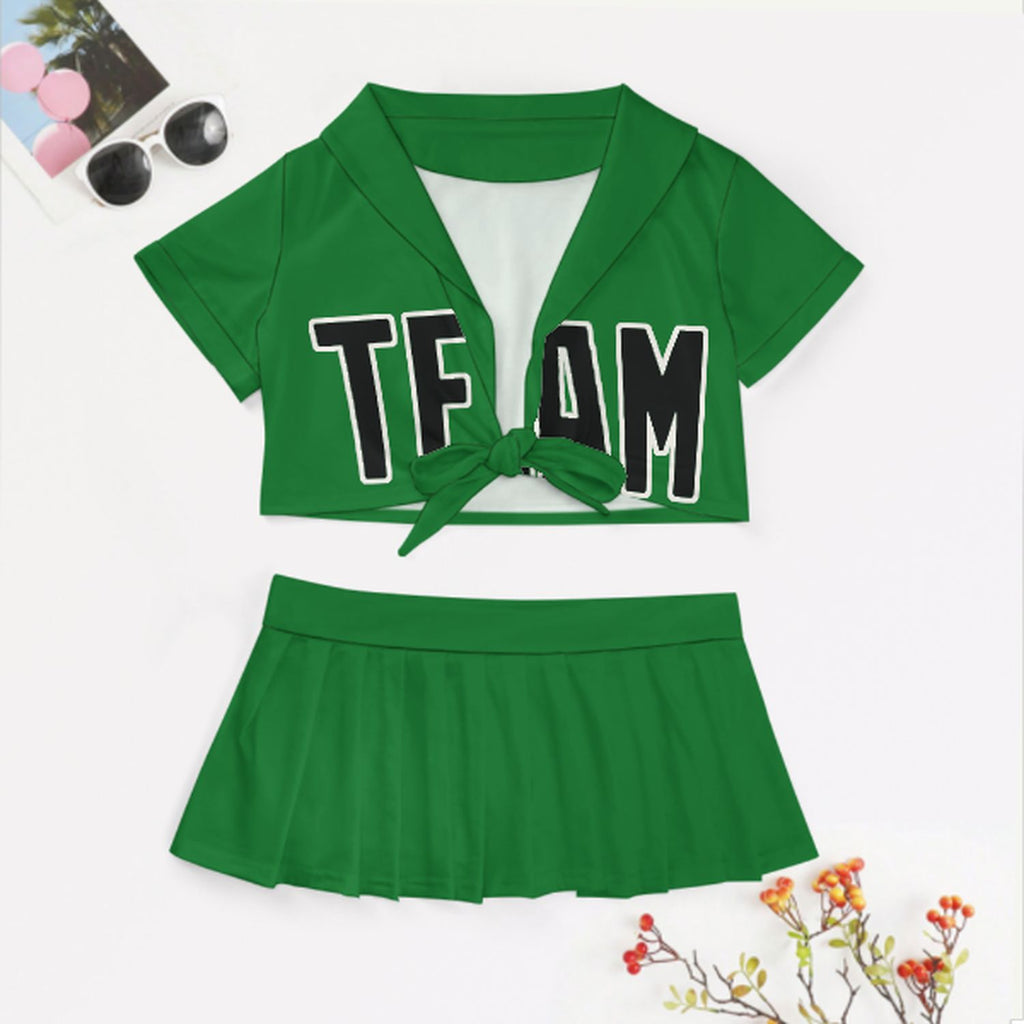 Custom Emerald Green Black Cheerleading Uniform Set