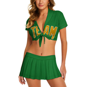 Custom Emerald Green Yellow Cheerleading Uniform Set