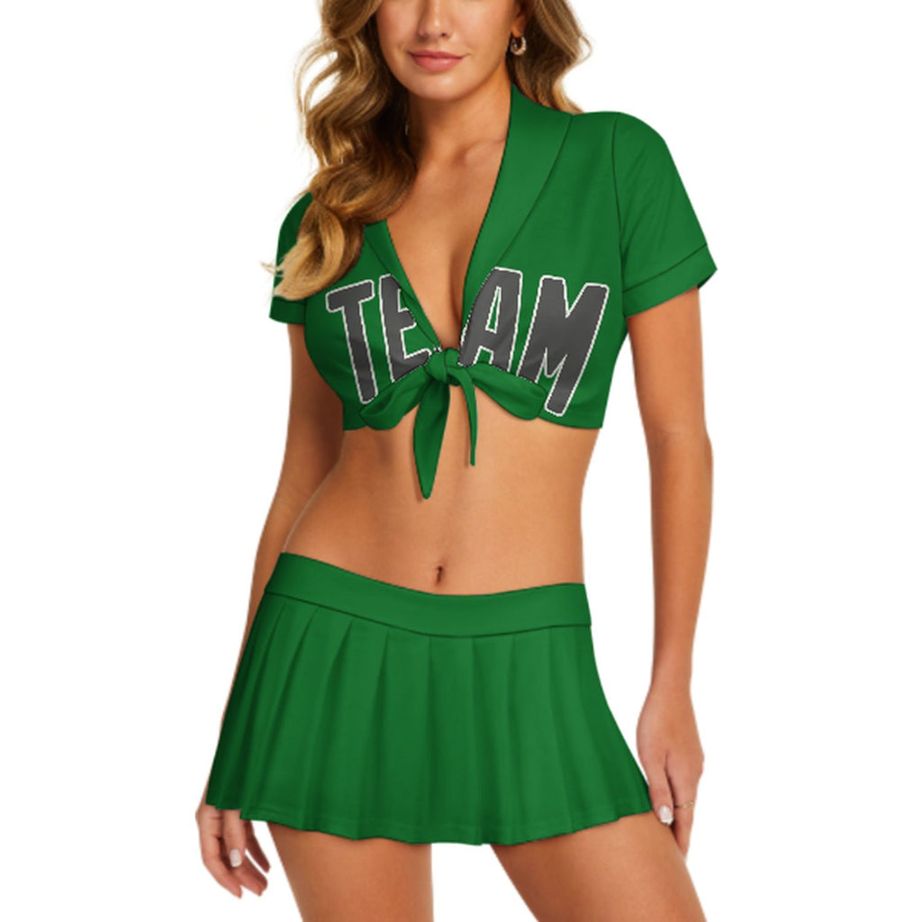 Custom Emerald Green Dark Grey Cheerleading Uniform Set