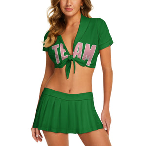 Custom Emerald Green Light Pink Cheerleading Uniform Set