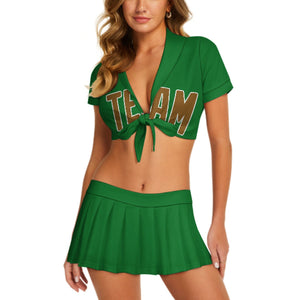 Custom Emerald Green Khaki Cheerleading Uniform Set