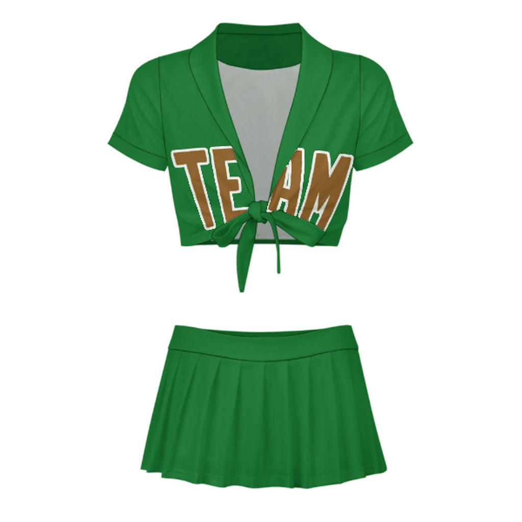 Custom Emerald Green Khaki Cheerleading Uniform Set