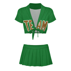 Custom Emerald Green Khaki Cheerleading Uniform Set