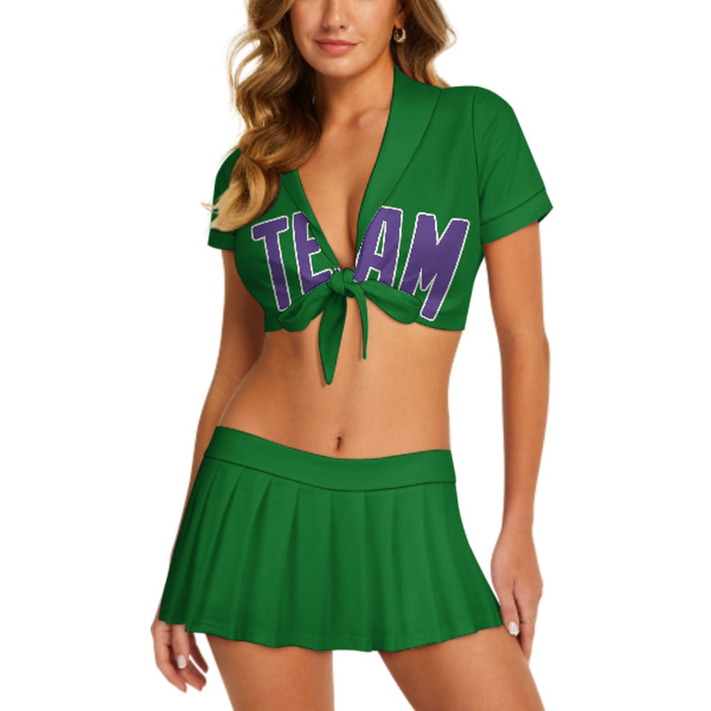 Custom Emerald Green Light Purple Cheerleading Uniform Set