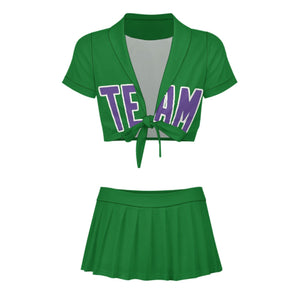 Custom Emerald Green Light Purple Cheerleading Uniform Set