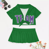Custom Emerald Green Light Purple Cheerleading Uniform Set
