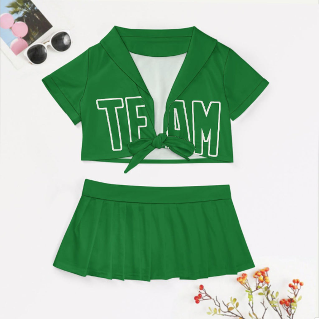 Custom Emerald Green Emerald Green Cheerleading Uniform Set