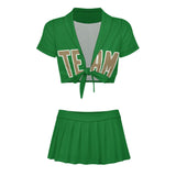 Custom Emerald Green Light Khaki Cheerleading Uniform Set