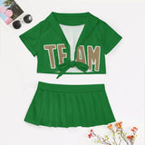 Custom Emerald Green Light Khaki Cheerleading Uniform Set