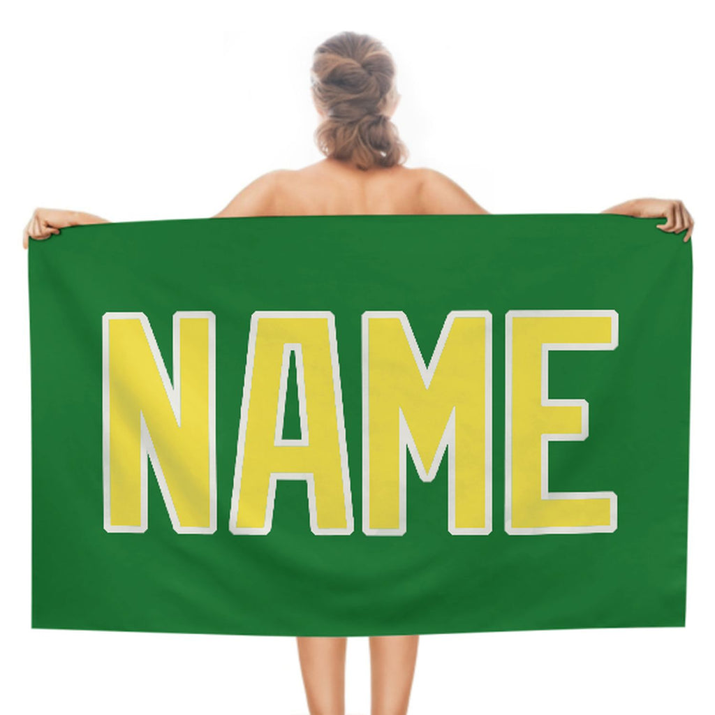Custom Emerald Green Light Yellow Beach Towel