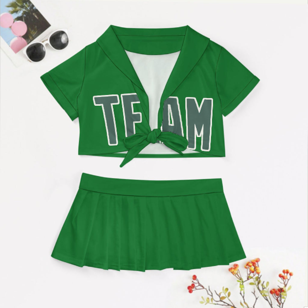 Custom Emerald Green Blue Green Cheerleading Uniform Set
