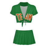 Custom Emerald Green Orange Cheerleading Uniform Set