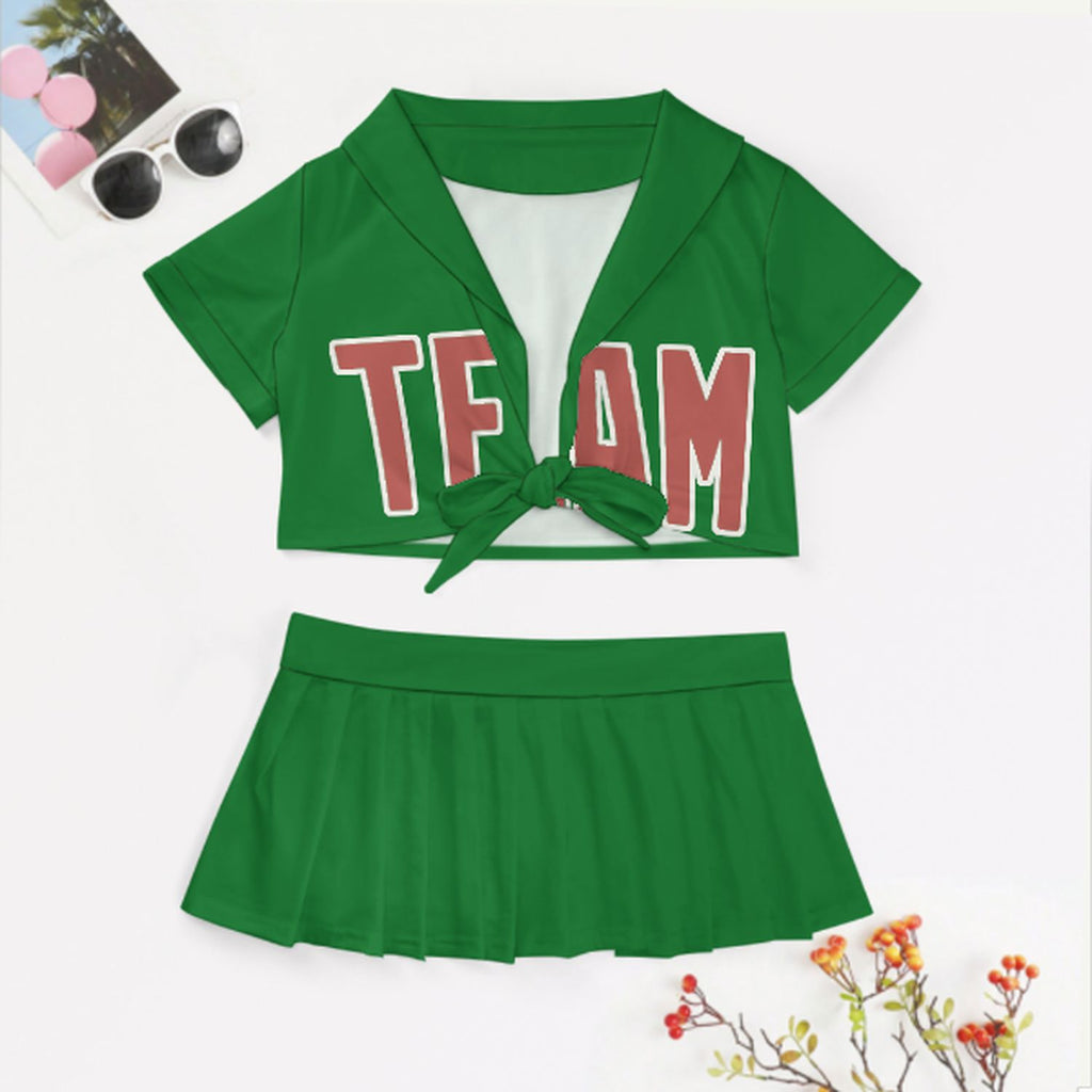 Custom Emerald Green Copper Rose Cheerleading Uniform Set