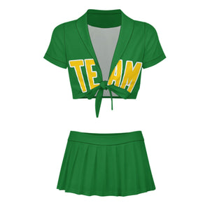 Custom Emerald Green Gold Cheerleading Uniform Set