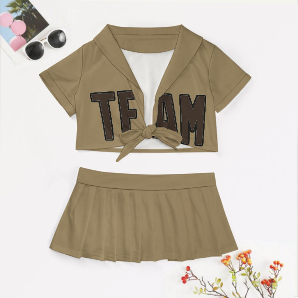 Custom Light Khaki Brown Cheerleading Uniform Set
