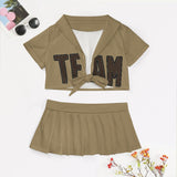 Custom Light Khaki Brown Cheerleading Uniform Set