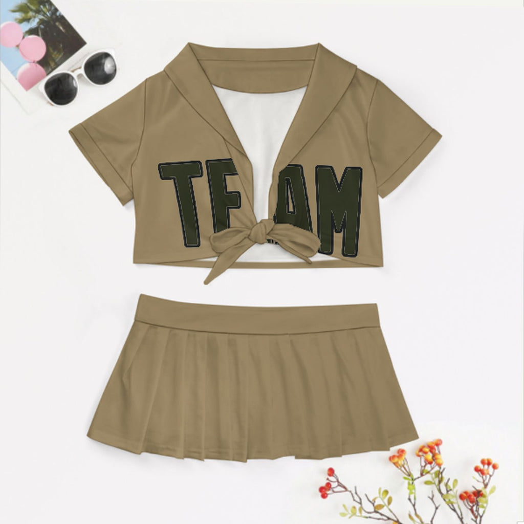 Custom Light Khaki Olive Cheerleading Uniform Set